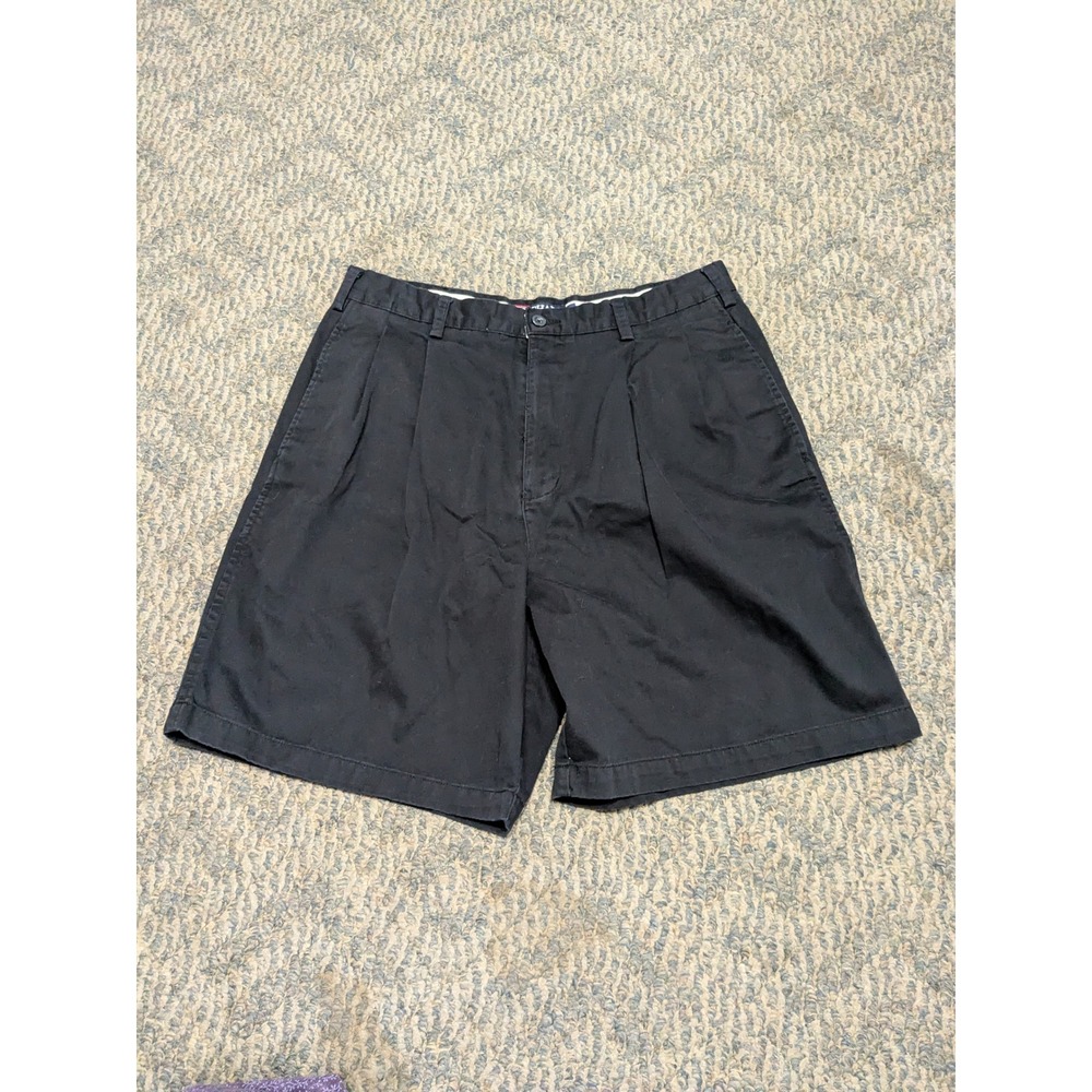 Chaps Ralph Lauren Mens Black Pleated Chino Shorts Size 34 Cotton 70907M
